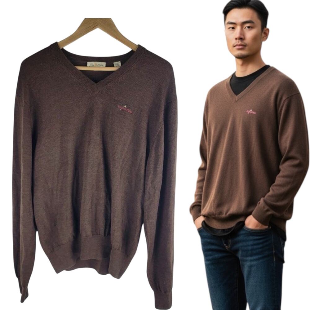Peter Millar Italian Merino Wool Sweater Long Sleeve Golf Size Brown XL